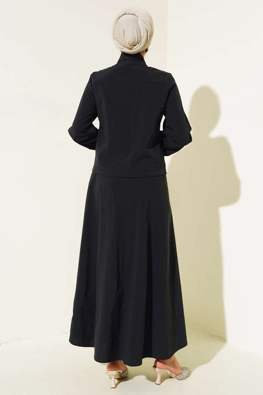 Çıtçıtlı Etekli Paraşüt İkili Takım Siyah