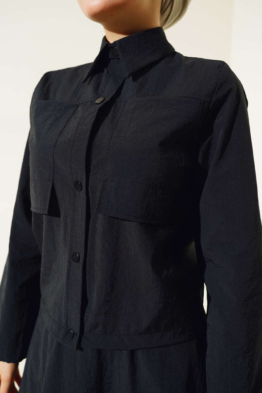 Çıtçıtlı Etekli Paraşüt İkili Takım Siyah