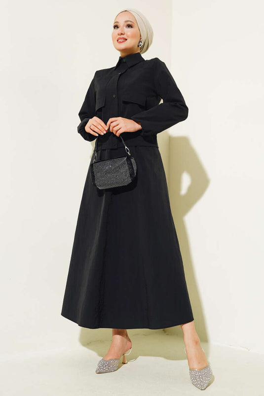 Çıtçıtlı Etekli Paraşüt İkili Takım Siyah