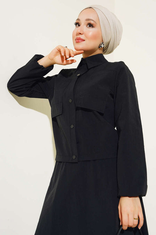 Çıtçıtlı Etekli Paraşüt İkili Takım Siyah