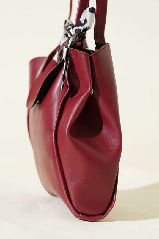 Sac bandoulière à bouton-pression avec foulard, bordeaux