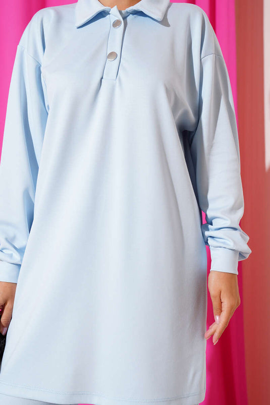 Çıtçıtlı Gömlek Yaka İkili Takım Bebe Mavi