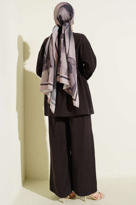 Snap Button Thin Belted Modal Two-Piece Set Bitter Coffee