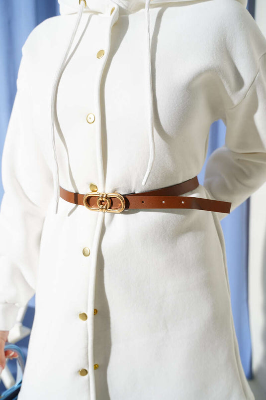 Çıtçıtlı Kemerli Üç İplik Hırka Ekru