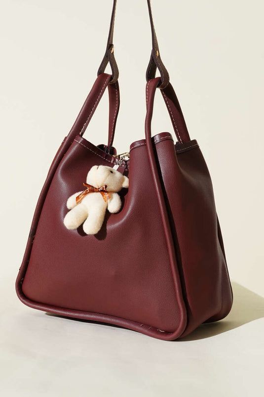 Trousse de maquillage à bouton-pression pour femme, bordeaux