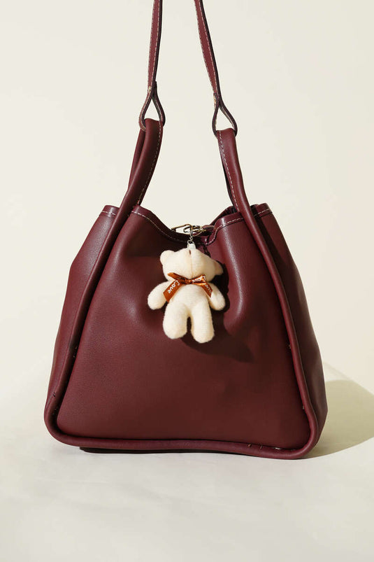 Women's Snap-Button Makeup Bag Handbag, Burgundy