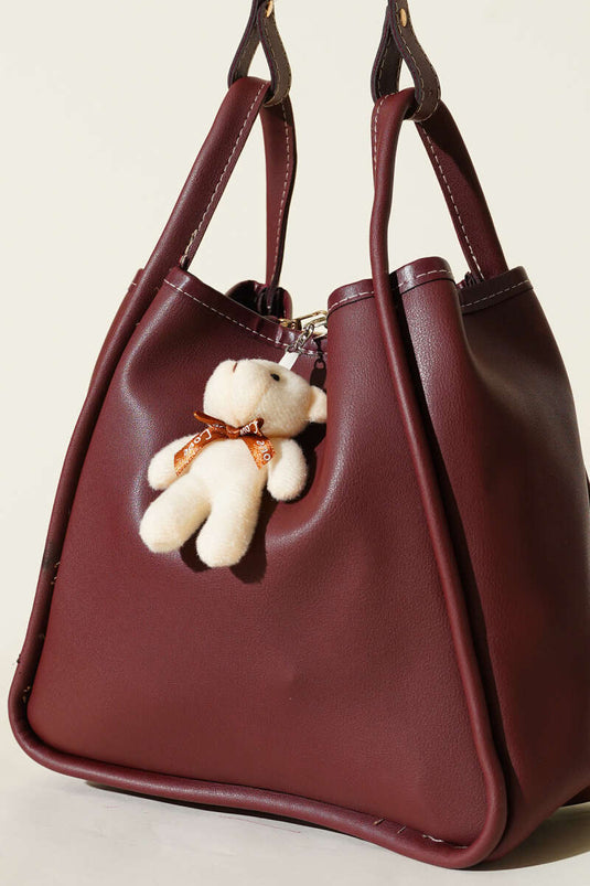 Women's Snap-Button Makeup Bag Handbag, Burgundy