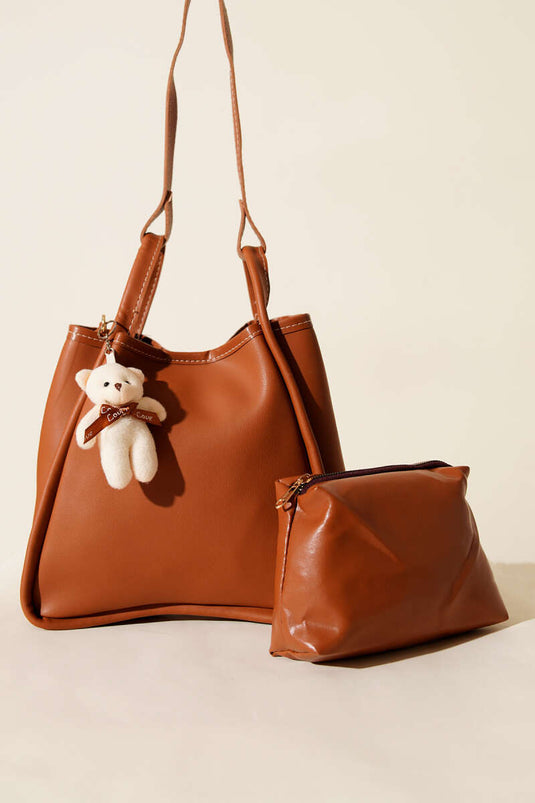 Women's Snap-Button Makeup Bag Handbag, Tan