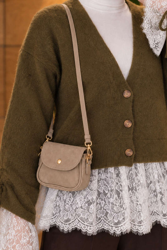 Sac À Main Beige En Faux Suède Avec Boutons-Pression