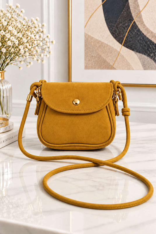Sac À Main Mini En Daim Jaune À Pressions