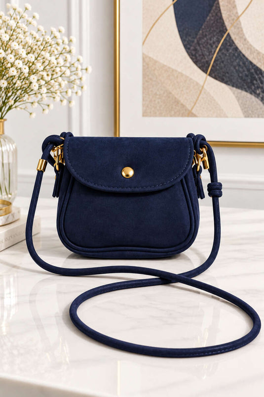 Sac En Daim Mini À Pression En Bleu Marine