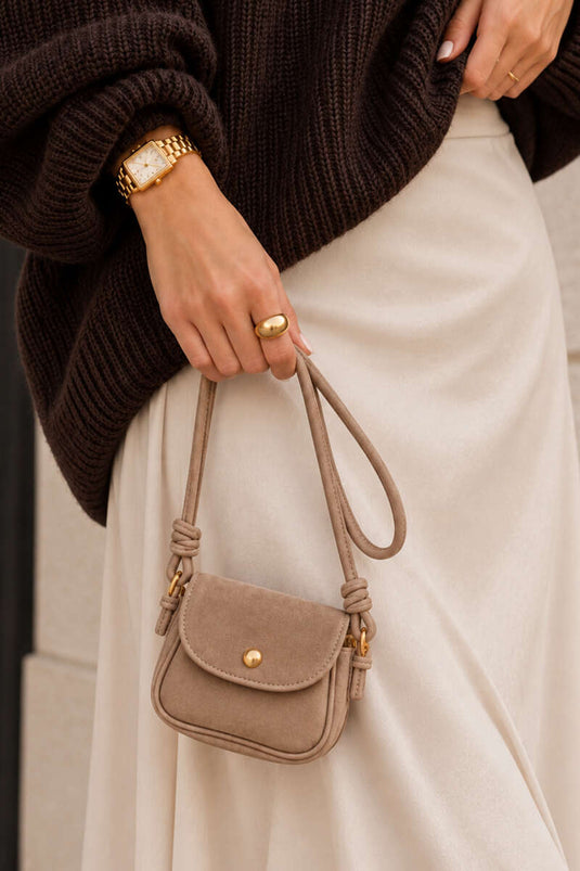 Sac À Main Mini En Daim Latte Avec Pressions
