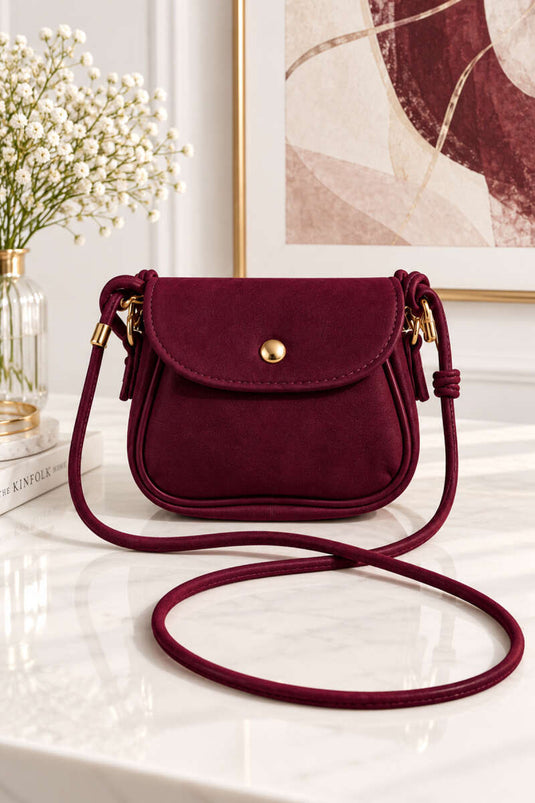 Sac En Daim Mini À Pression En Prune