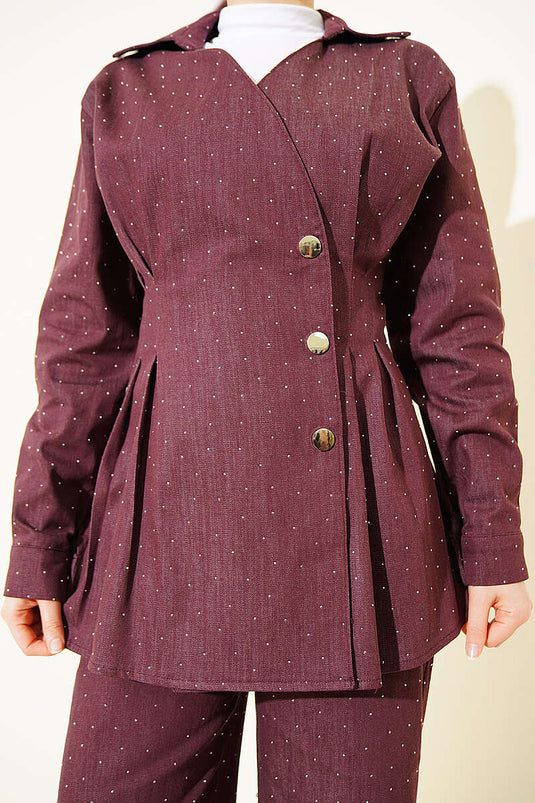 Ensemble mini en jean à boutons-pression avec pierres, bordeaux, deux pièces