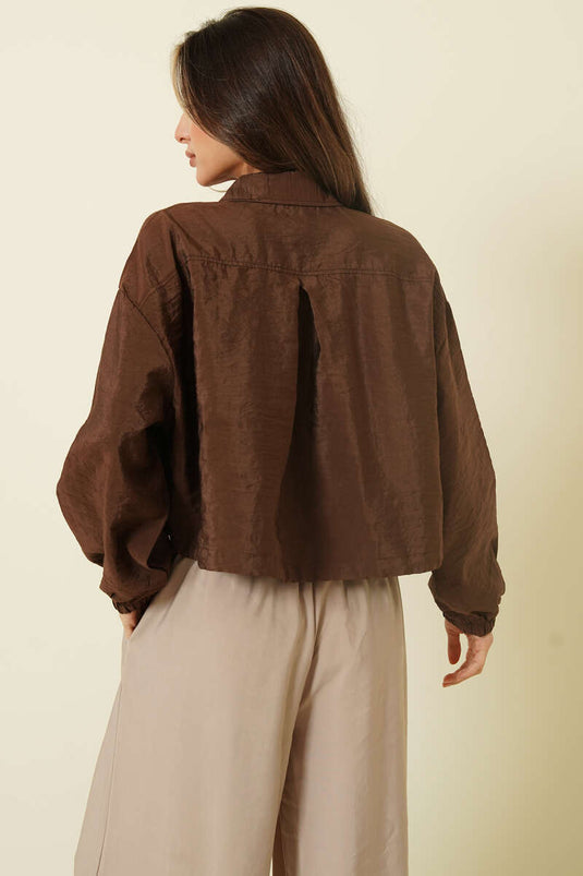 Snap-Button Parachute Short Shirt Brown