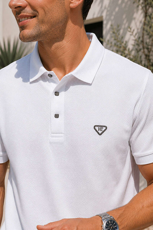 Snap Button Polo Collar Men's T-shirt White