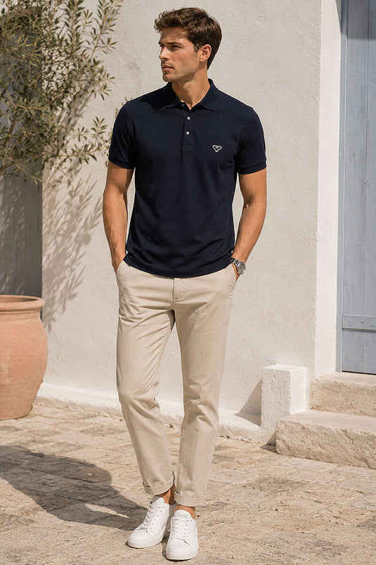 T-shirt homme à col polo avec boutons-pression, bleu marine