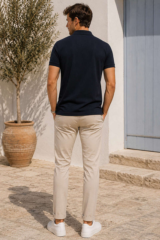 T-shirt homme à col polo avec boutons-pression, bleu marine