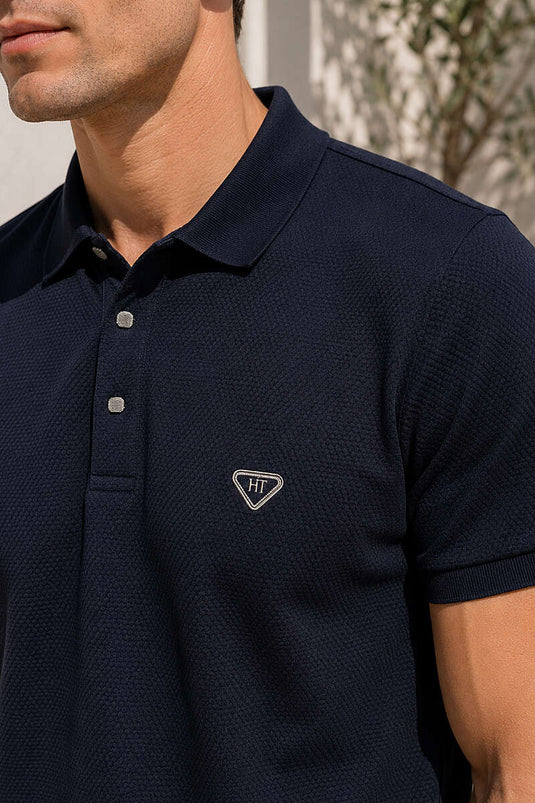 T-shirt homme à col polo avec boutons-pression, bleu marine