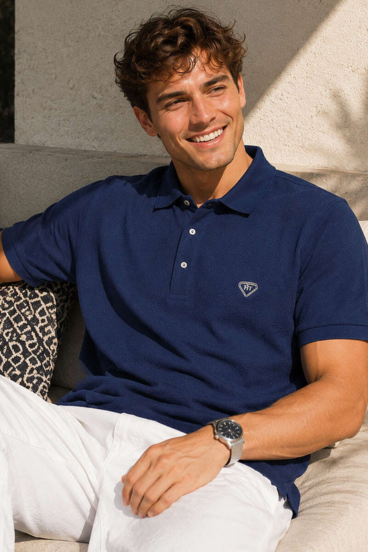 Herren-T-Shirt mit Polokragen und Druckknöpfen, Farbe Parlament