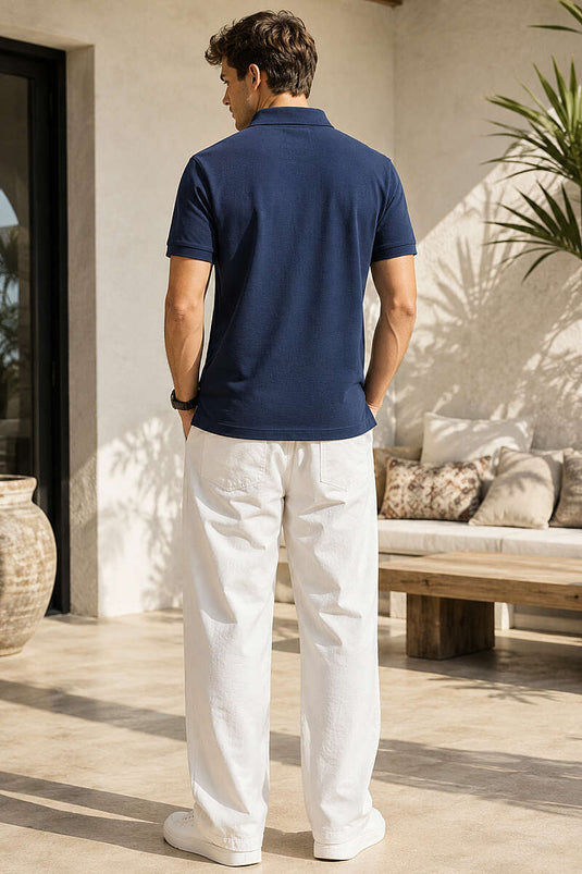 Herren-T-Shirt mit Polokragen und Druckknöpfen, Farbe Parlament