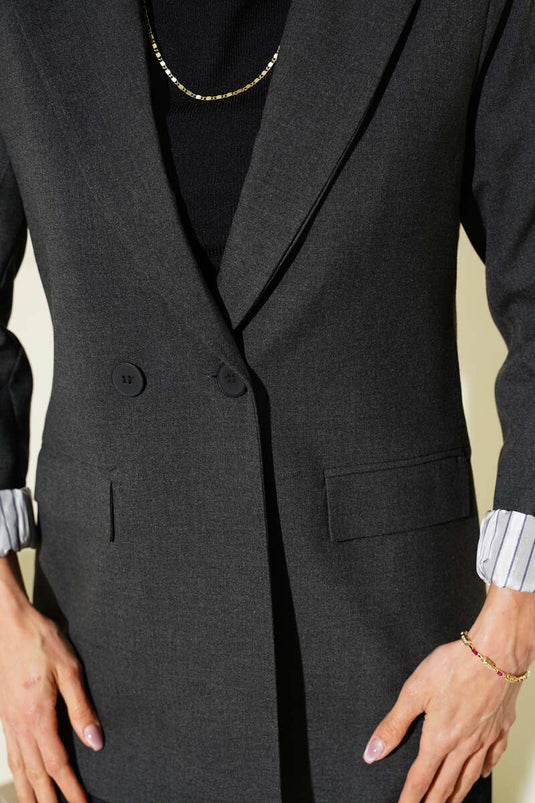 Blazerjacke mit Knöpfen und gestreiftem Futter, Anthrazit