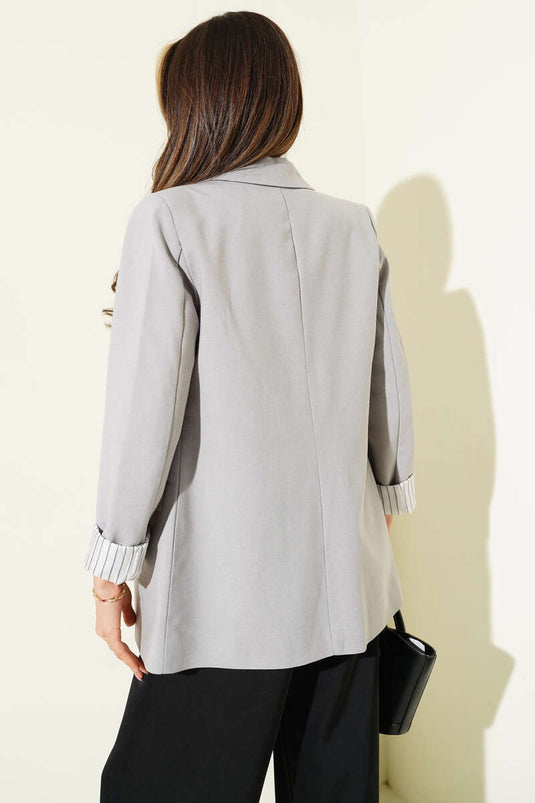 Striped Lined Buttoned Blazer Jacket Slate Gray