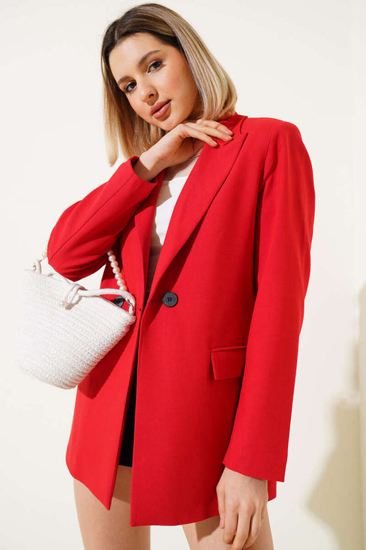 Veste blazer rouge à rayures doublée et boutonnée