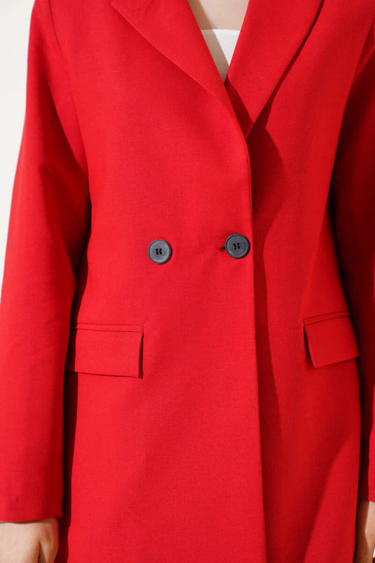 Veste blazer rouge à rayures doublée et boutonnée