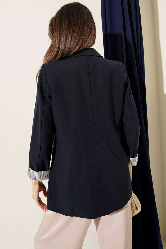 Blazer A Righe Con Bottoni Blu Navy