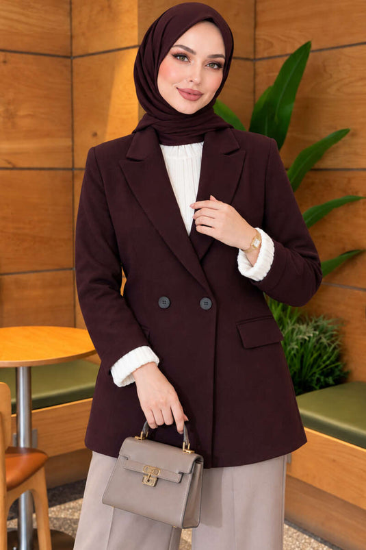 Striped Buttoned Blazer Jacket In Plum