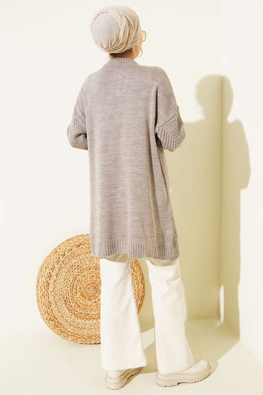 Çizgi Baklava Desen Triko Tunik Bronz