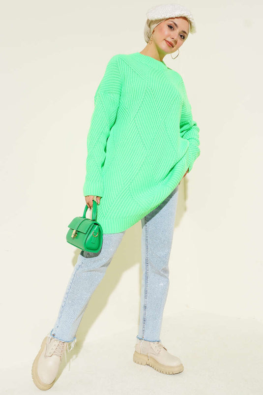 Çizgi Baklava Desen Triko Tunik Fıstık Yeşili