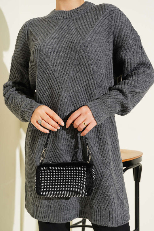 Striped Diamond Pattern Knitwear Tunic Smoke