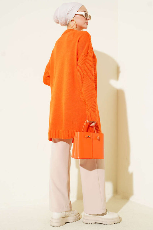 Tunica lavorata a maglia con motivo a losanghe arancione