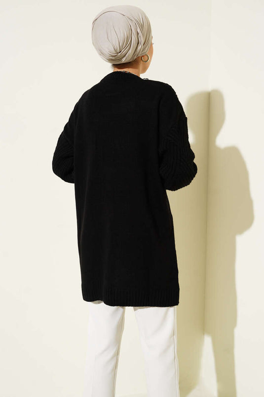 Tunique en tricot à rayures et motifs losanges noire