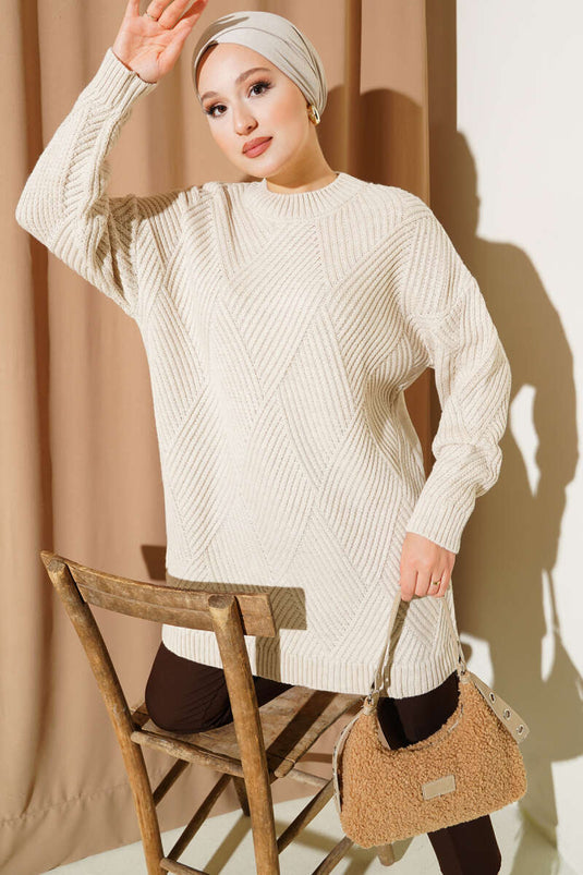 Tunique en tricot à rayures et motifs diamantés Pierre