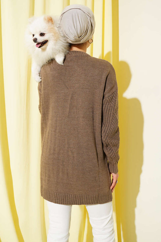 Striped Diamond Pattern Knitwear Tunic Mink