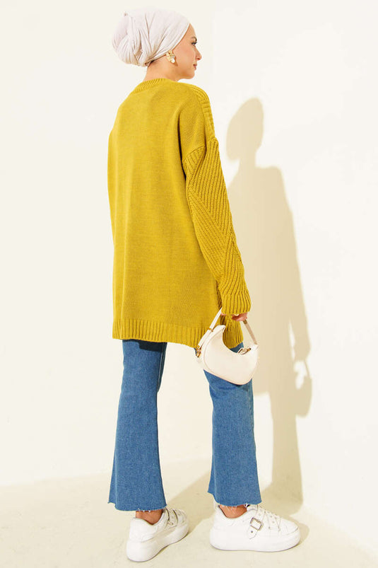 Striped Diamond Pattern Knitwear Tunic Oil Green