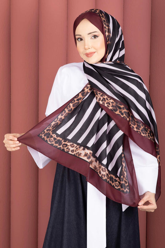 Striped Pattern Leopard Scarf Series Burgundy