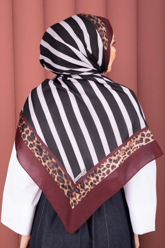 Striped Pattern Leopard Scarf Series Burgundy