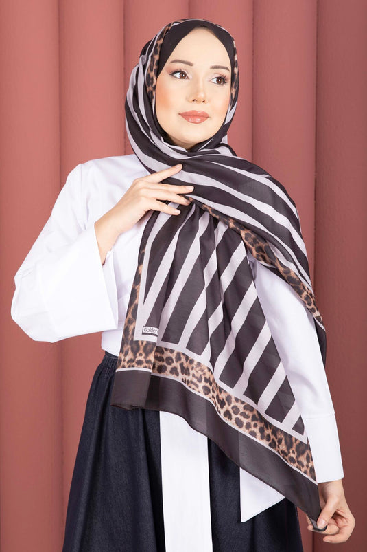 Striped Pattern Leopard Scarf Series Smoke