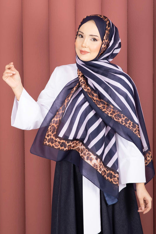 Strepenpatroon Luipaard Sjaal Serie Donkerblauw