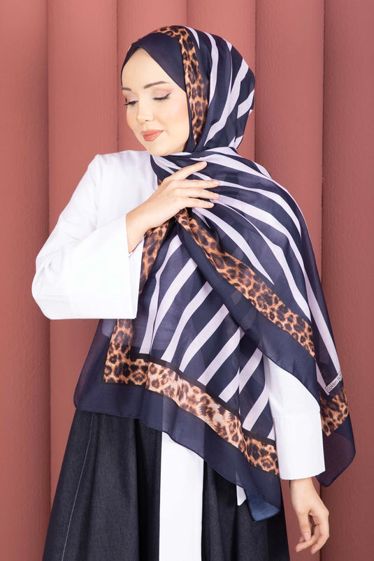 Strepenpatroon Luipaard Sjaal Serie Donkerblauw