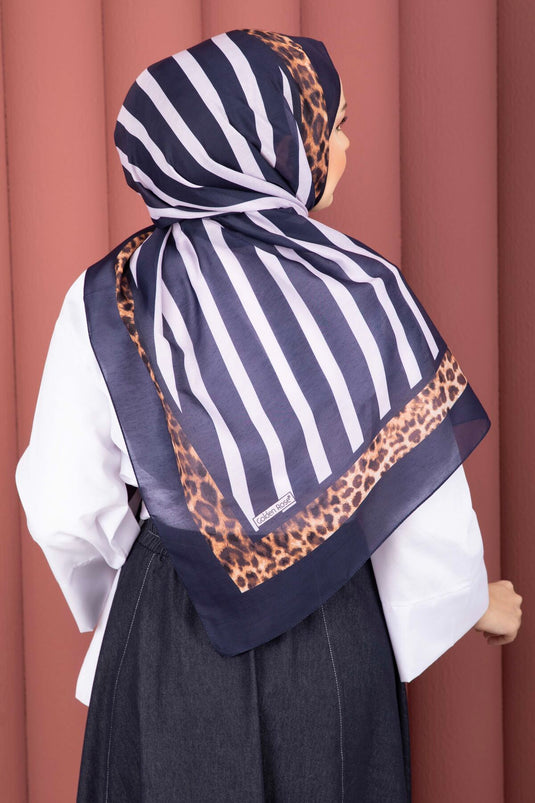 Strepenpatroon Luipaard Sjaal Serie Donkerblauw