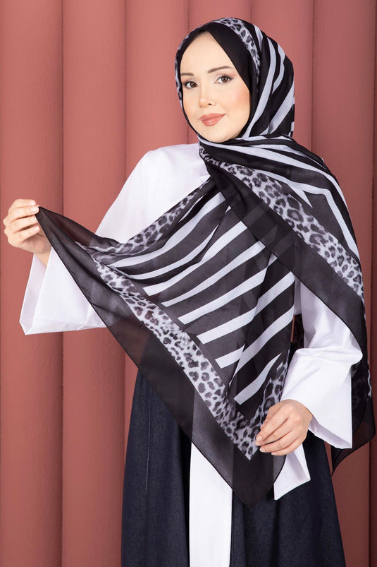 Striped Pattern Leopard Shawl Series Black