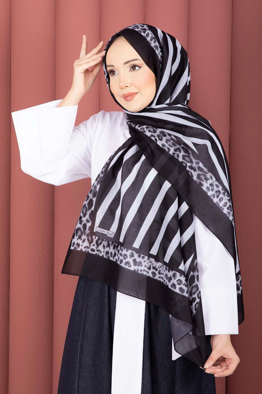 Striped Pattern Leopard Shawl Series Black