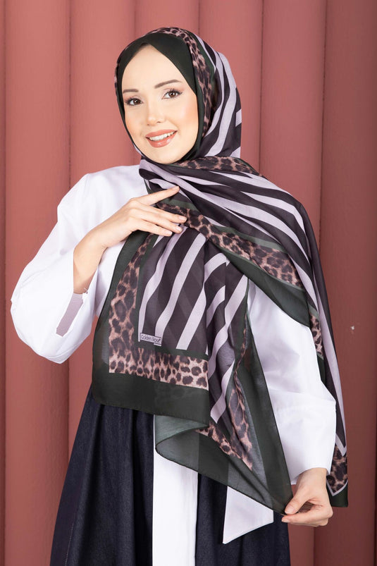 Çizgi Desen Leopar Şal Serisi Zümrüt
