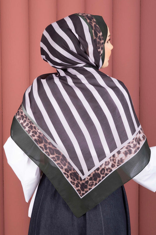Çizgi Desen Leopar Şal Serisi Zümrüt