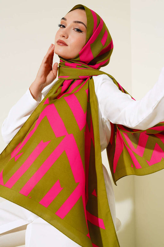 Line Pattern Medina Shawl Henna Green